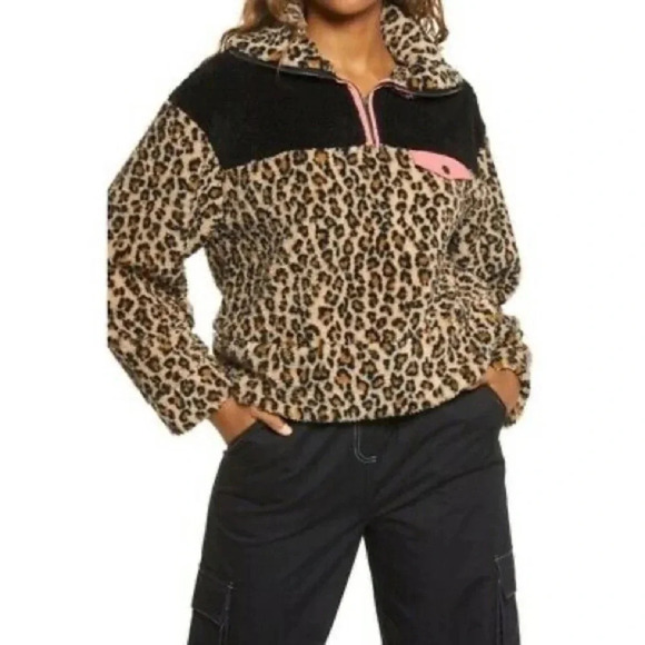 BP. Leopard Print Colorblock Fleece Pullover Sz XXS - Picture 1 of 7